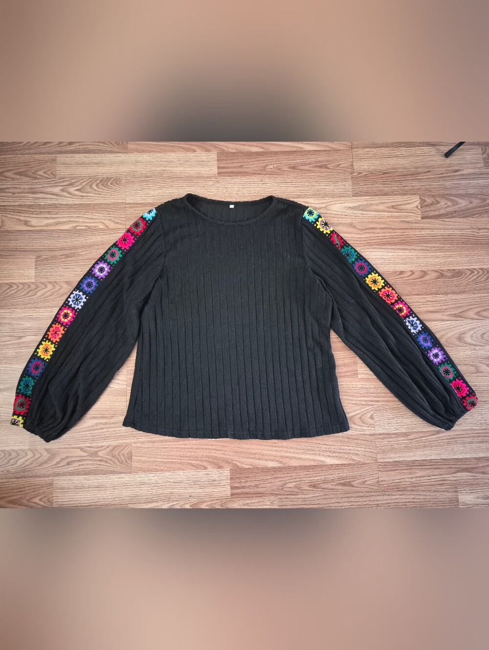 Women's Black Long Sleeve with Granny Square Design